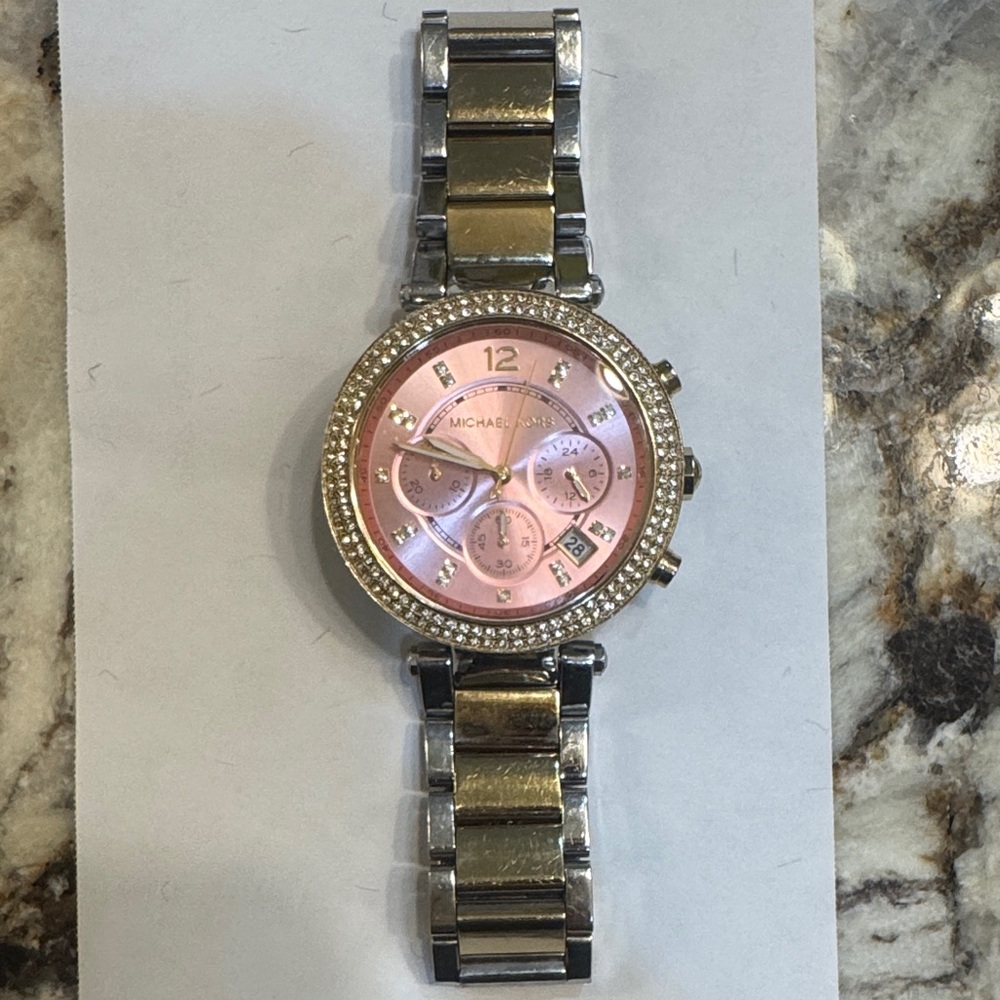 Michael Kors Pink Dial Gold and Silver Watch
